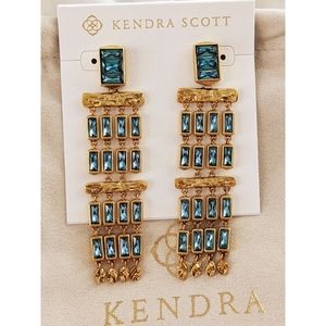 Kendra Scott JACK STATEMENT EARRINGS IN VINTAGE GOLD TEAL Baguette Crystals